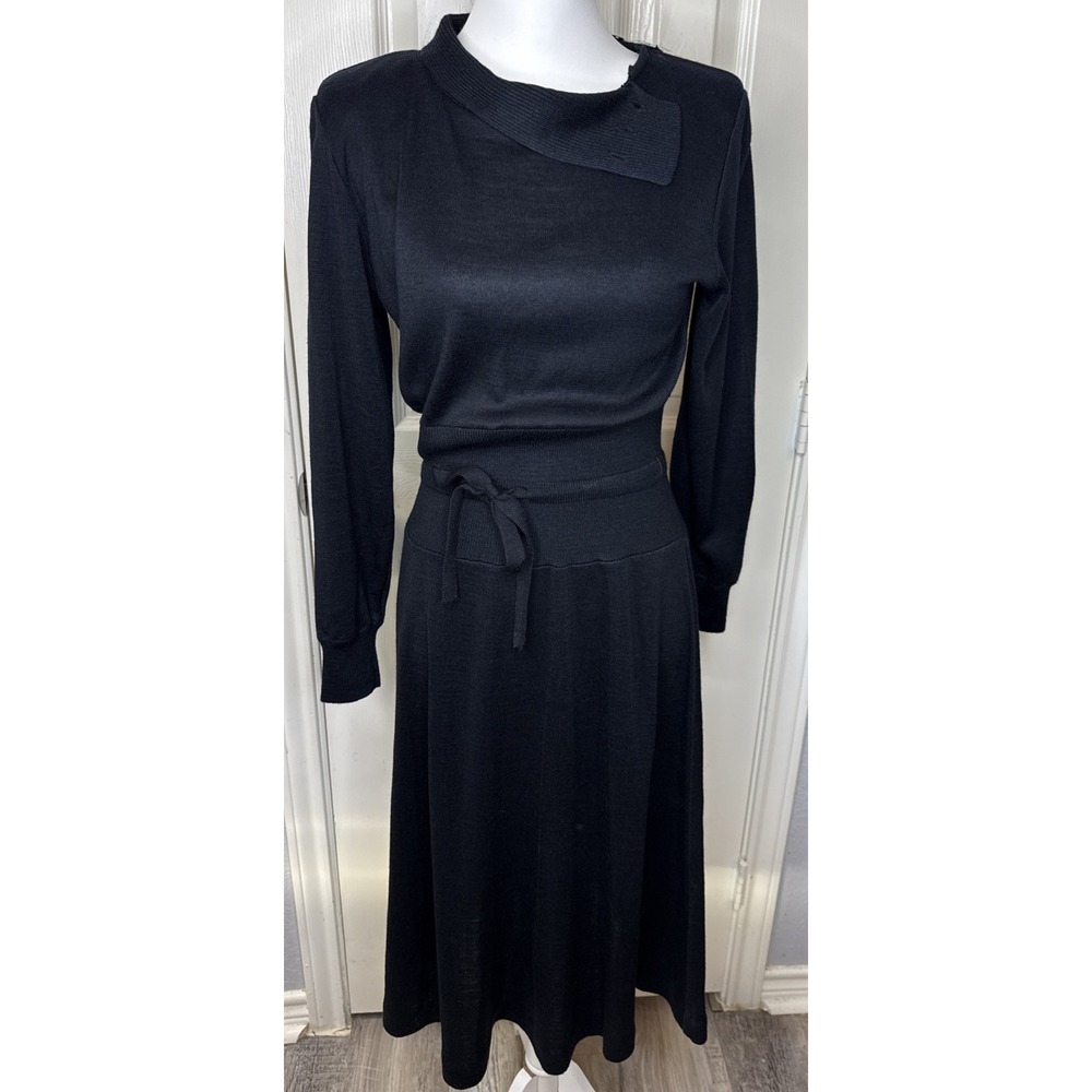 Vtg Carol Patterson Melissa Knit Sweater Mid Length Wool Blend Dress‎ Black 10